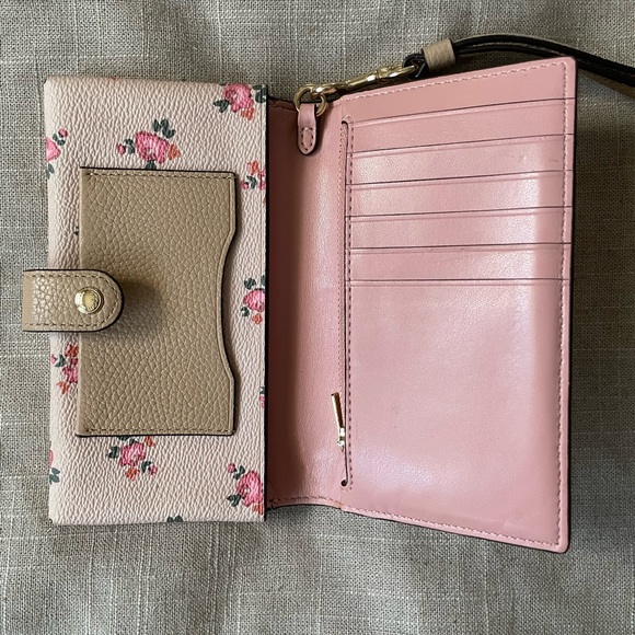Coach Floral Wallet with Wrist Strap Pink and Beige - Picture 5 of 8